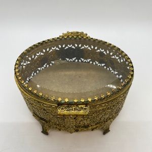 Old box for Ormolu glass jewelry keyring with oval bevel